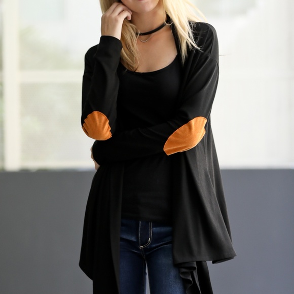 Faux Suede Patch Open Cardigan - Picture 3 of 6